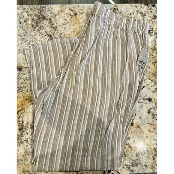 NEW!! Women's For Cynthia Linen Blend Beige And White‎ Striped Pant - 2X - Picture 4 of 4